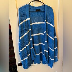 Lane Bryant Striped Blue and White Cardigan
